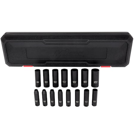 Milton 3/8 in. Drive Deep 6-Point Impact Socket Set, 6-20mm, Steel Coated Black Oxide Finish 15-Piece 1300-SS-02